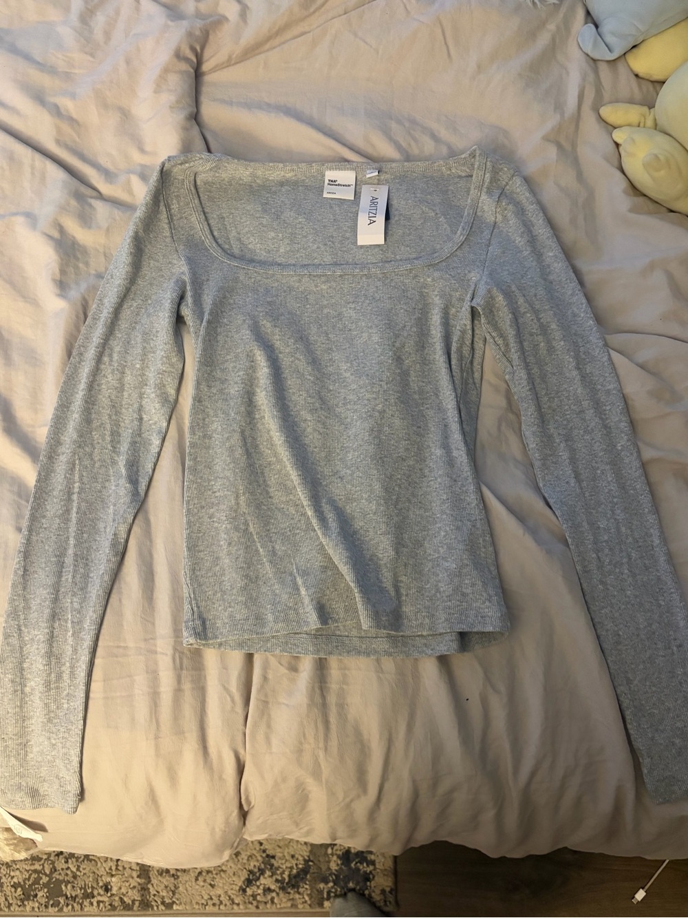 Aritzia Light Gray Long Sleeve Square Neck Top